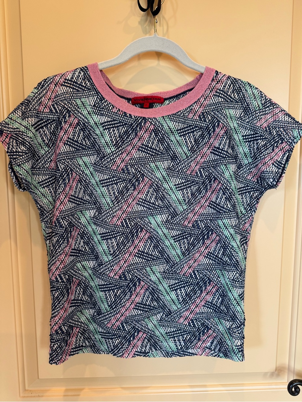 Vivienne Tam Short Sleeve Navy Pink Mint Top